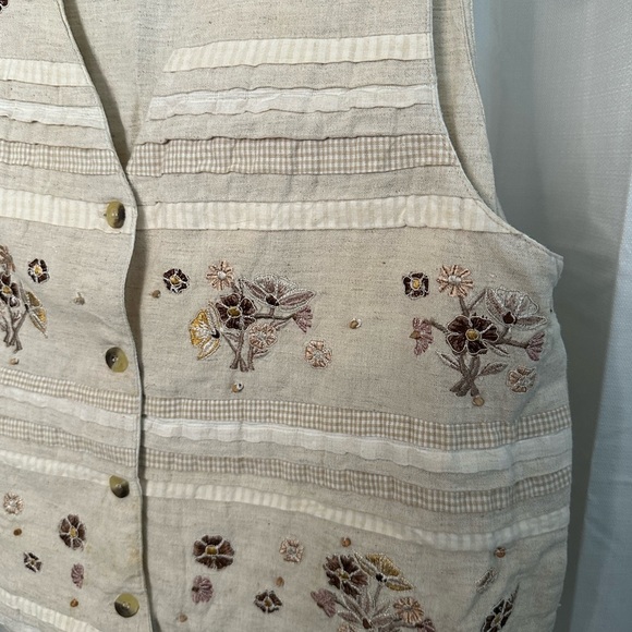 VINTAGE Boho Cottagecore Casey Max Vest Linen Embroidered Women’s L - Picture 3 of 8